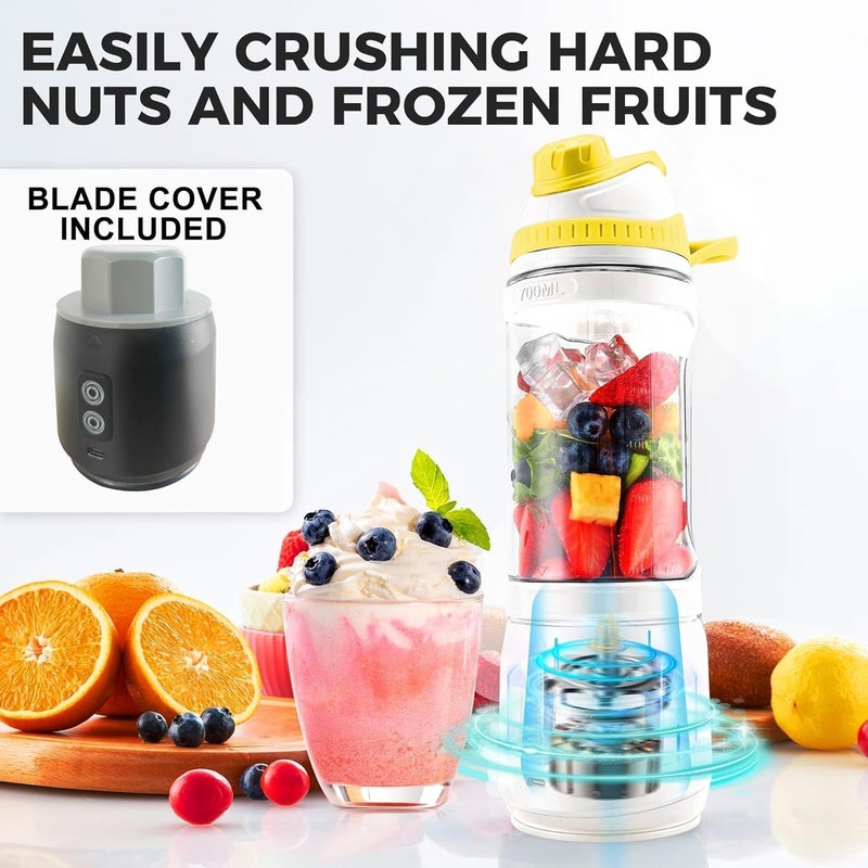 Devan Portable Blender, Anti-Jamming 300 Watt for Shakes and Smoothies, 24oz Travel Blender USB Rechargeable, BPA Free Sporty bottle with a Travel Lid. (Black Base Grey Lid) (White Base Green Lid) - Image 3